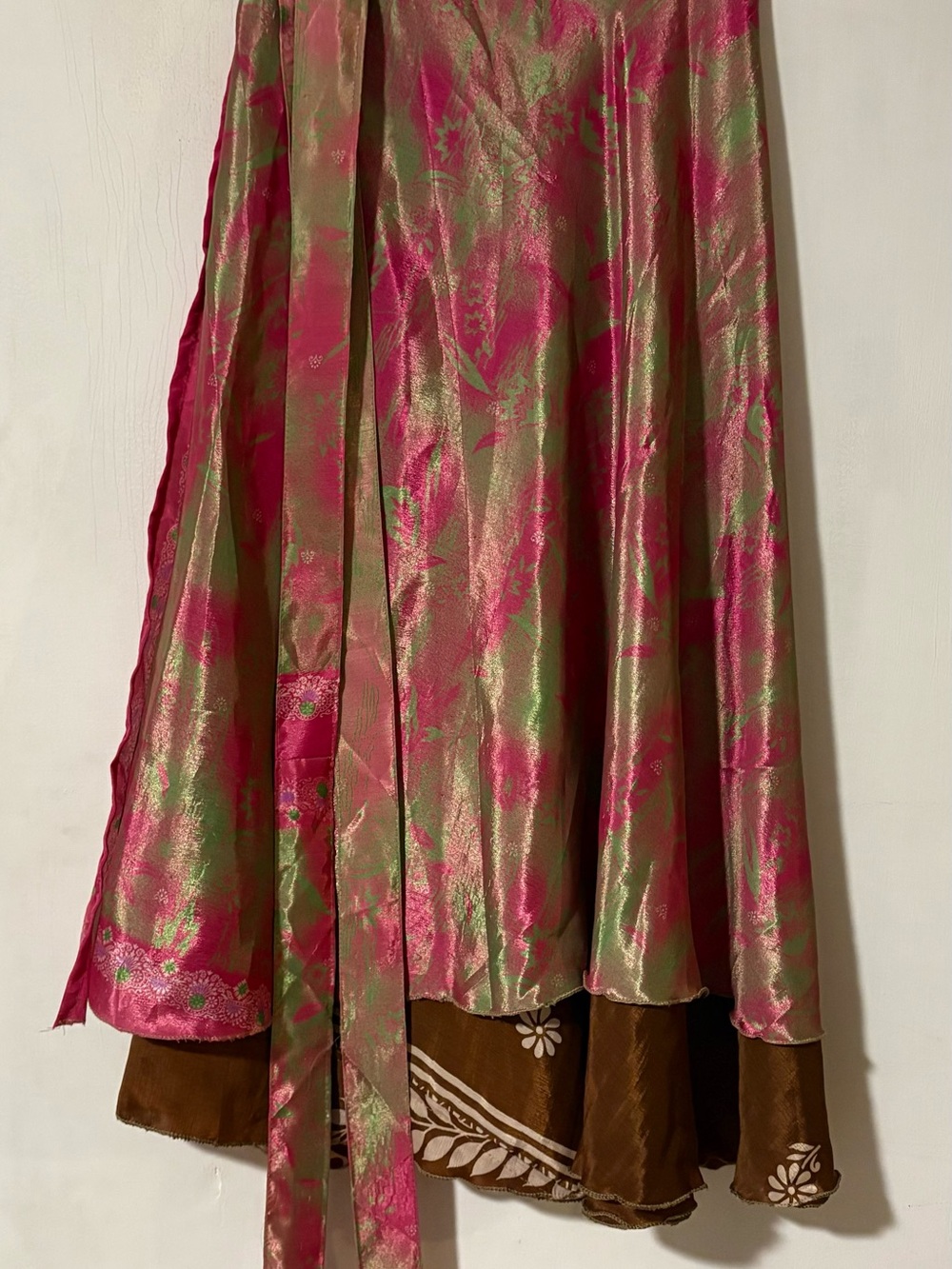 Pink & Green Metallic Floral Skater Wrap Skirt